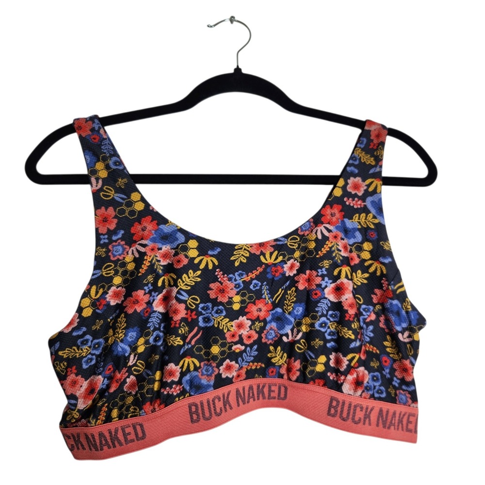 Duluth Trading Co Buck Naked Floral Honeycomb Bralette Navy Coral Large